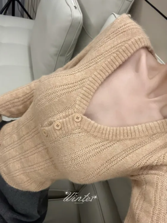 【NUO】25秋冬新款韩版简约V领长袖羊毛针织衫女百搭短款上衣