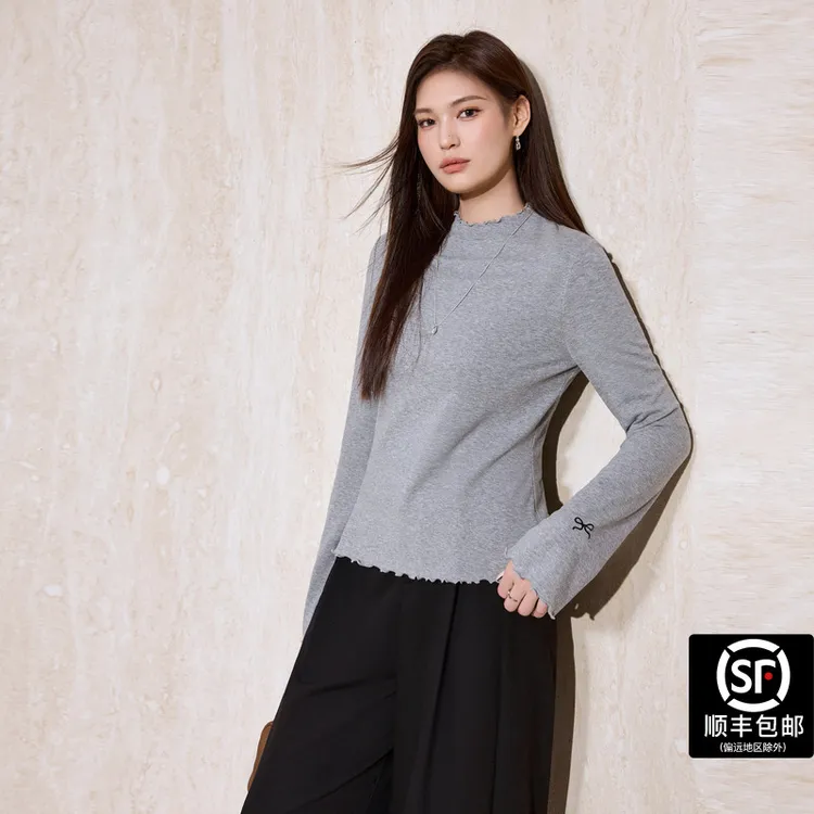 蓝语大码女装2025秋季新品常规长袖圆领T恤绒衫简约修身套头休闲