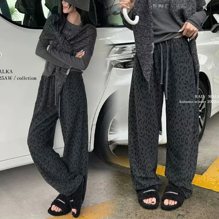 欧洲站2025秋季新款时尚休闲裤女显瘦百搭长裤直筒裤高腰弹力松紧