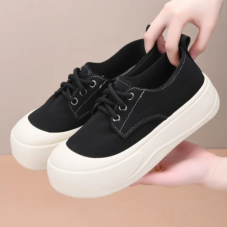 2025春季新款松糕鞋女爆款网红休闲鞋圆头系带时尚百搭软底小白鞋