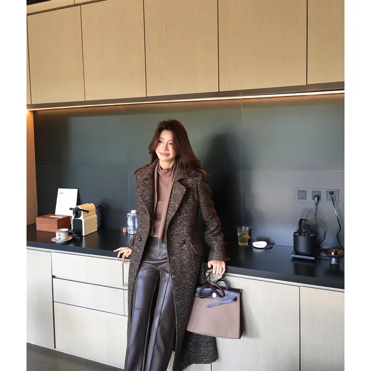 【ALONE SAVOR】龍喜儿 裸岩斑纹 秋冬复古羊毛双排扣呢大衣J055