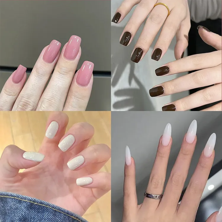 纯色简约美甲甲片高级感可拆卸显白成品24片裸色黑色甲片穿戴美甲
