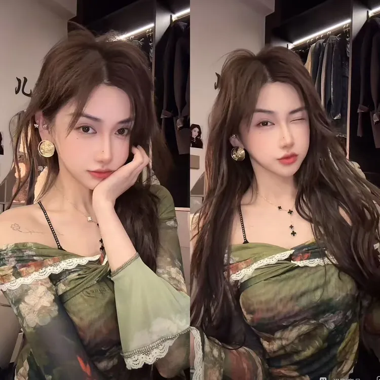 小众设计感油画风大翻领一字肩网纱上衣