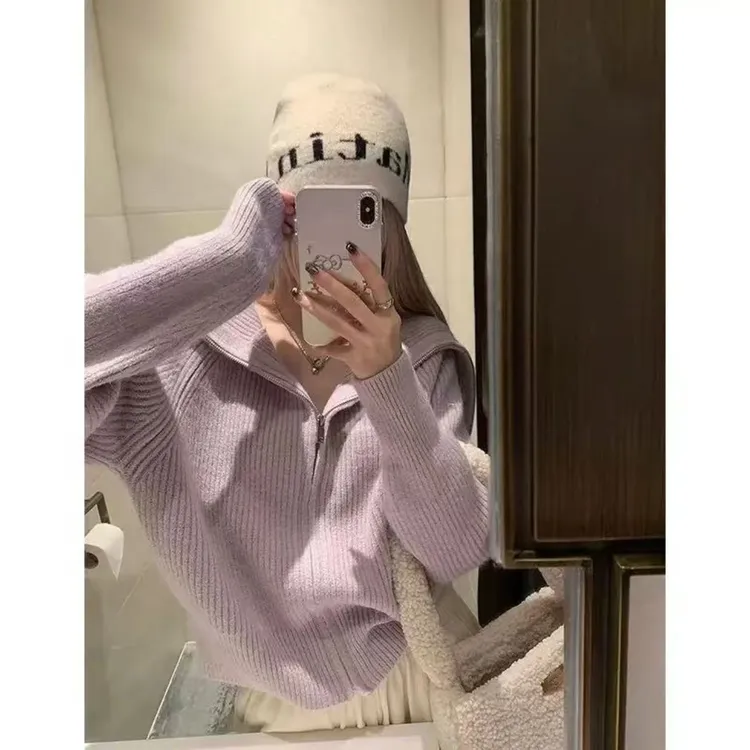 （G720）大码女装2025秋冬女设计感小众百搭慵懒风针织毛衣外套女