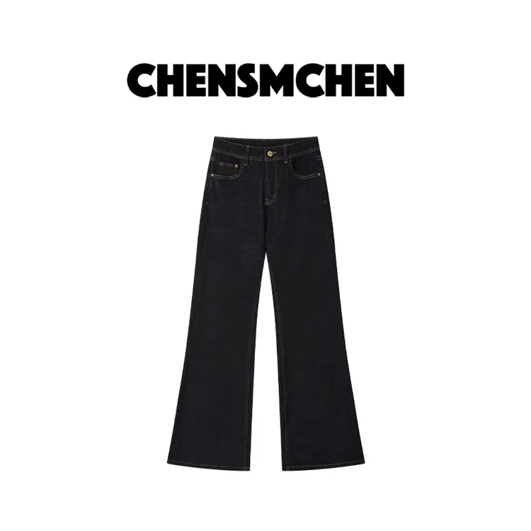 CHENSMCHEN 深蓝色微喇牛仔裤女气质时尚百搭显瘦裤子CSN9274MX