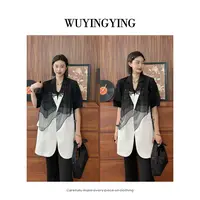  WUYINGYING【风姿优雅】欧货高品蕾丝撞色拼接设计时尚短袖西装