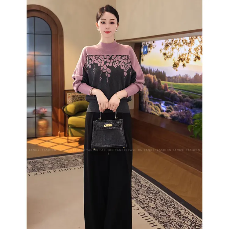 2025年秋冬新款【ZM-Q961JR】含绵羊毛宽松蝙蝠袖设计针织衫毛衣女