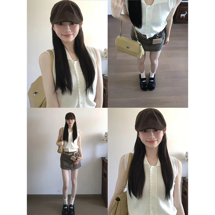 2025新款女士夏季polo领针织背心修身显瘦短款上衣高腰半身裙