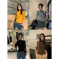 宋正恩黄色半高领内搭针织衫女秋季修身显瘦七分袖纯色上衣ZE7868