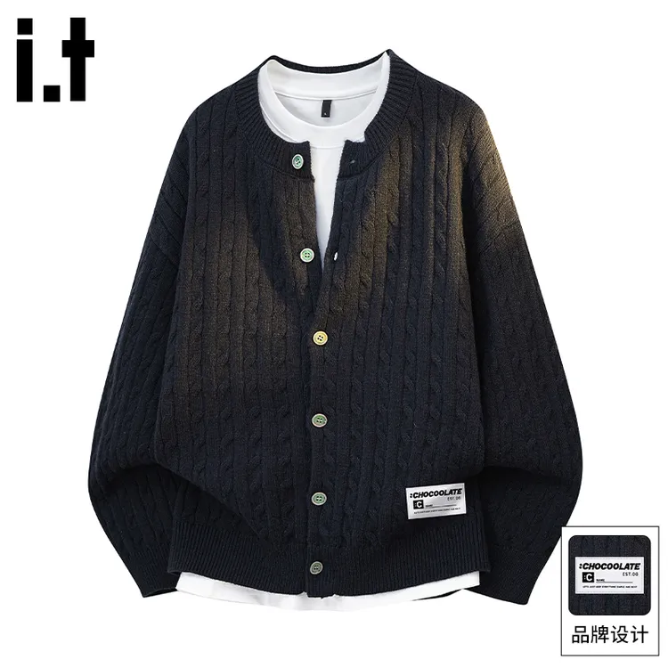 it :CHOCOOLATE高级感痞帅针织衫男士秋季潮流麻花纹宽松舒适毛衣