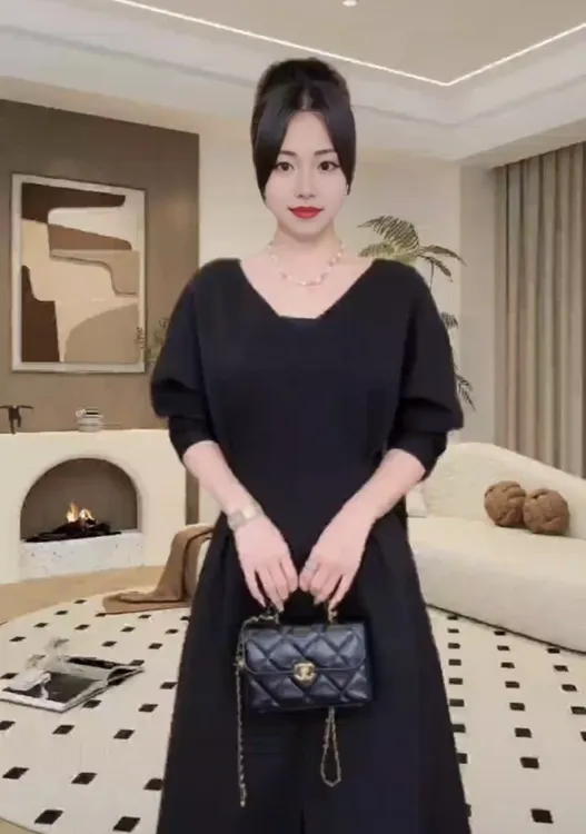 裙子【春季上新】鱼鱼严选黑色高级感遮肉胖MM宽松收腰显瘦连衣裙