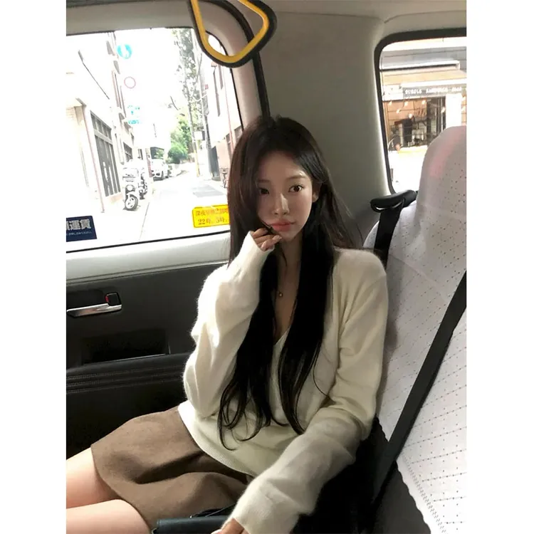 韩系chic松弛感长袖女秋季新款慵懒风休闲百搭甜美上衣百搭半身裙