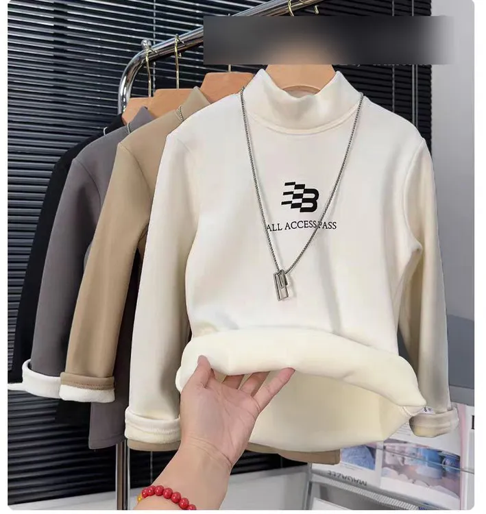 男女童加绒无骨打底衫冬中大童半高领保暖上衣儿童一体绒长袖T恤