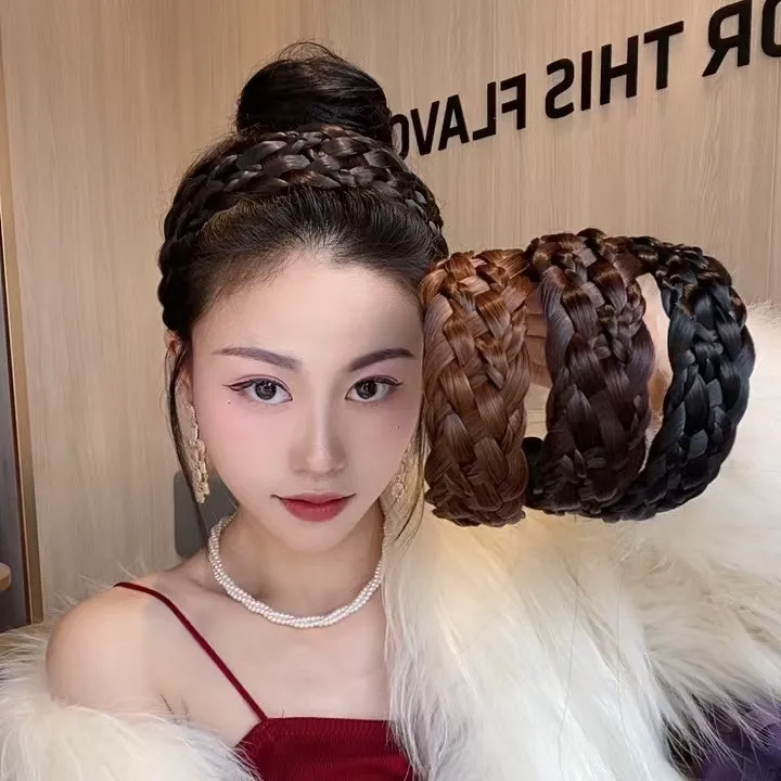 鱼骨辫假发发箍女2025新款宽边遮白发神器编发头箍麻花辫发妈妈款