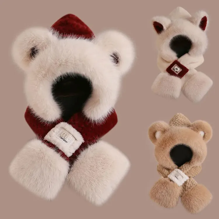 帽子女童男童宝宝可爱小熊帽冬季加绒防寒加厚保暖冬天儿童护耳帽