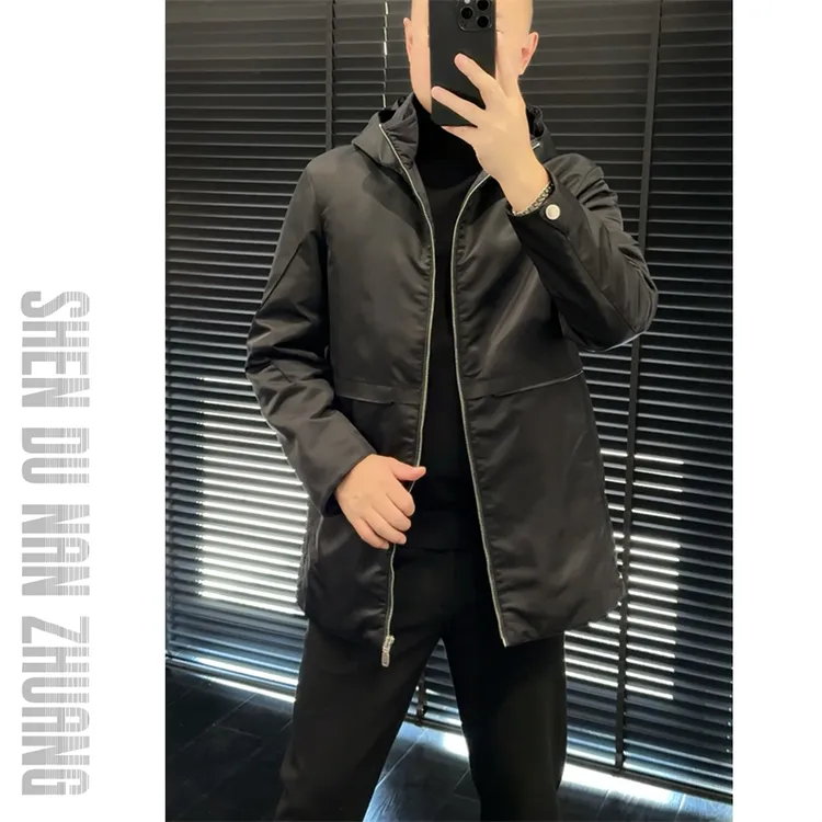 SHEN&DU男装｜“桑蚕丝”填充·连帽中长款拼皮棉服棉外套878212