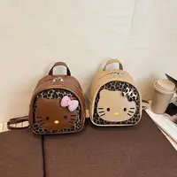 韩系ins风凯蒂猫双肩包包时尚豹纹手提包PU卡通可爱少女学生背包