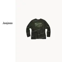 Jaajaaa忘秋见晚  秋季时尚小众设计百搭圆领印花长袖T恤/HXIC