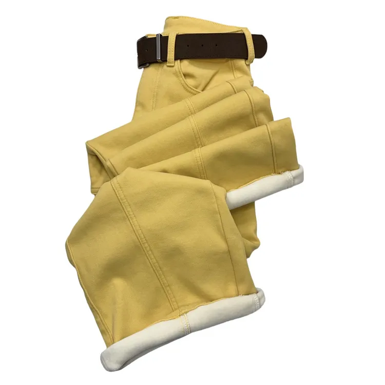 H25230冬季新款彩色加绒洋气显瘦阔腿牛仔裤（带腰带）
