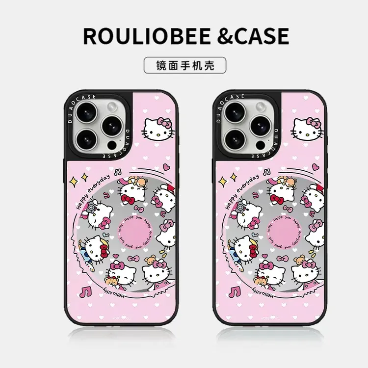音乐碟片爱心KT猫适用苹果17Promax17手机壳16可爱iPhone15补妆镜