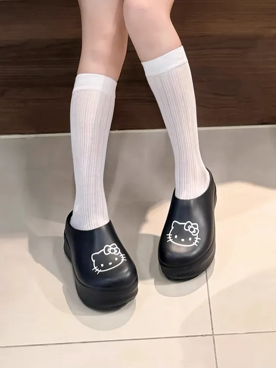 三丽鸥正版凯蒂猫包头拖鞋女外穿厚底增高黑白凯蒂厨师鞋可爱休闲
