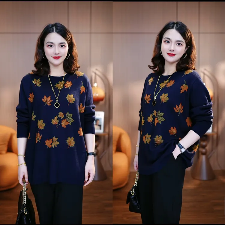 墨蓝枫华-2025新款针织衫毛衣洋气女百搭冬季显瘦保暖宽松中老年
