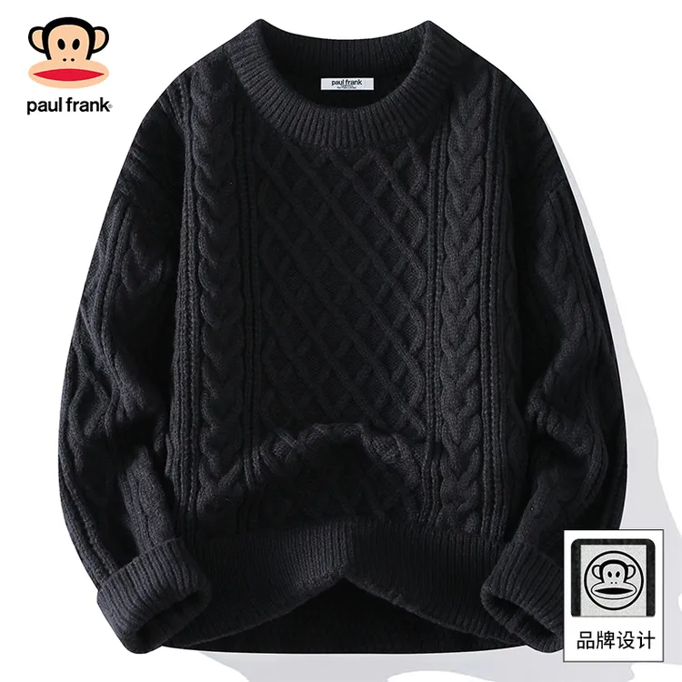 PaulFrank/大嘴猴圆领提花毛衣针织衫男2025秋季休闲宽松保暖上衣