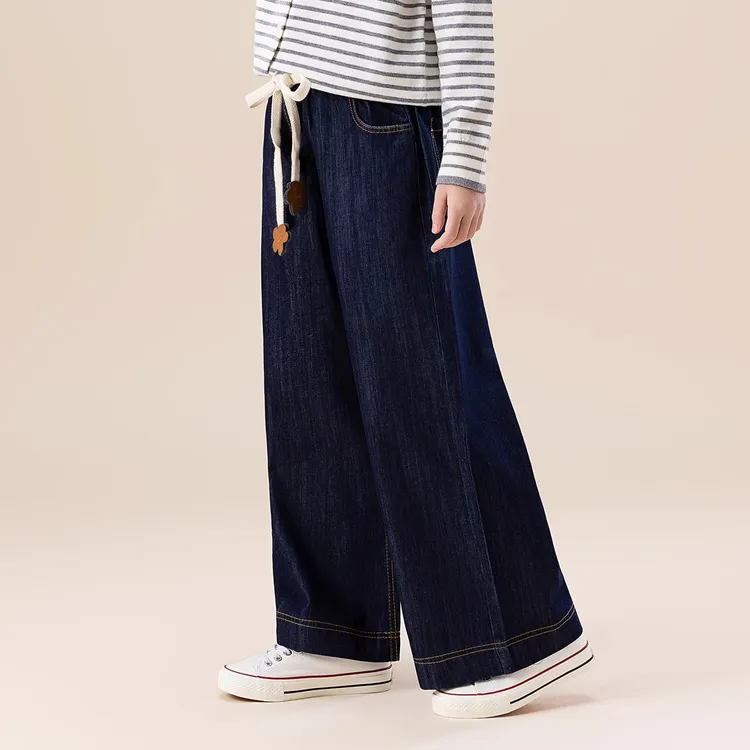 女童牛仔裤宽松阔腿裤春秋2025新款韩版儿童直筒休闲裤中大童长裤
