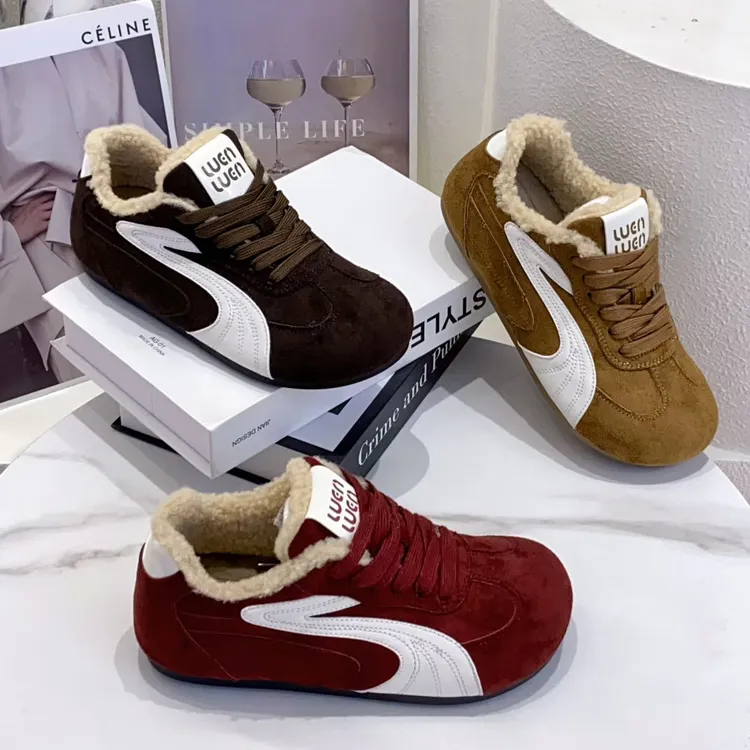 德训鞋厚绒冬季时尚休闲鞋加绒复古女鞋时尚保暖软底防滑棉鞋百搭