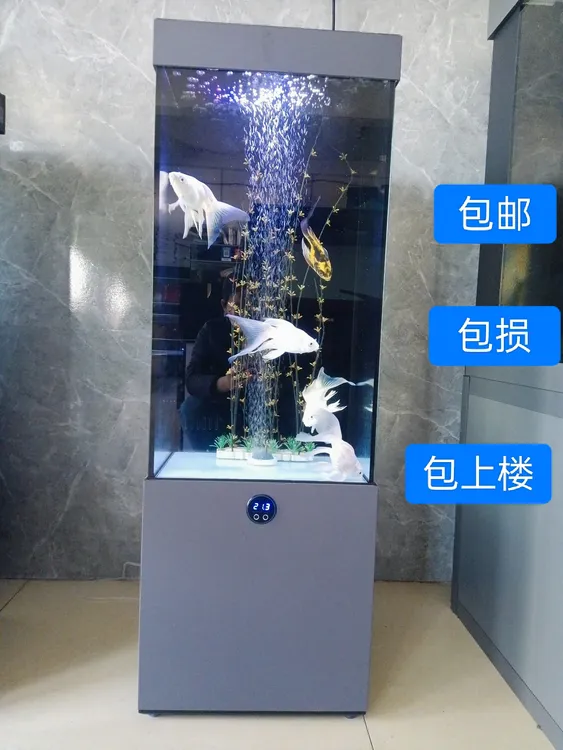 客厅落地超白玻璃生态鱼缸底滤干湿分离懒人快乐缸立式方形设计