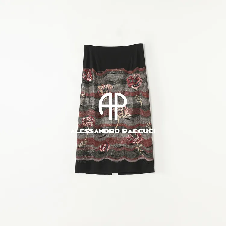 AP洛哥42111LL【浮光掠影】黑标限量/桑蚕丝渐变绣花开叉气质半身裙