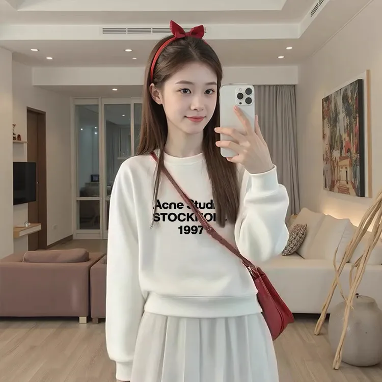 女短款加绒打底衫卫衣女秋季2025新款小个子短款圆领加绒上衣女士