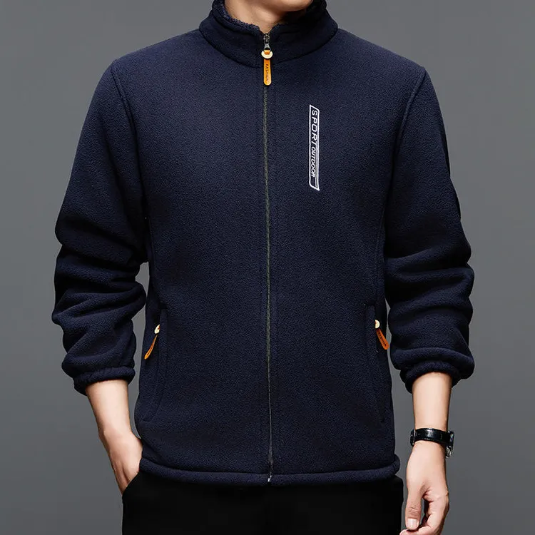 加上衣摇男士爸爸卫衣秋冬季粒绒老年户外领保暖绒加厚外套休闲