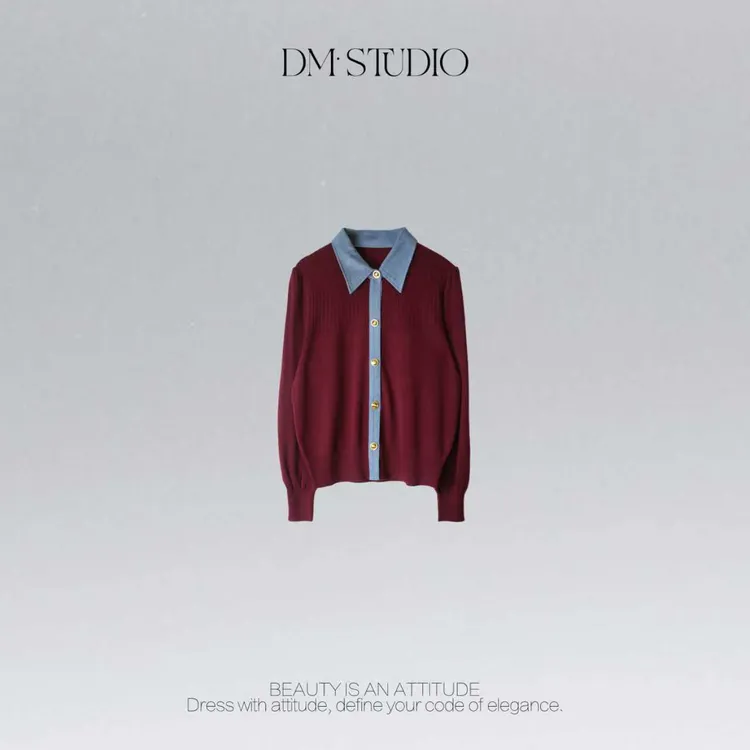 DEDM•STUDIO/小众减龄百搭撞色Polo领排扣针织开衫2510ZZS/501