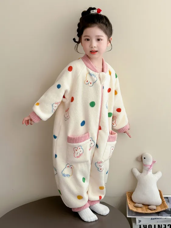 【2025新款】女童连体睡衣秋冬法兰绒儿童珊瑚绒冬季女宝宝连身睡袋商品图