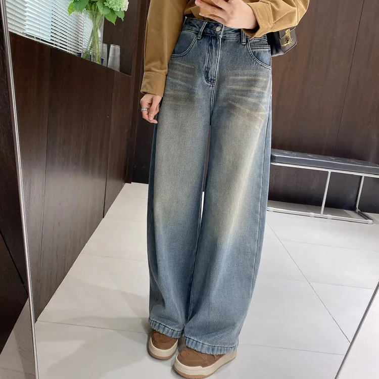 IMFLY金小金自制女装 加绒牛仔裤DYK2925秋冬美式复古高腰牛仔