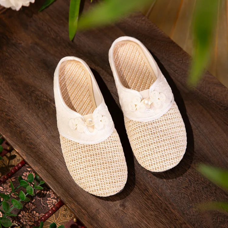 语夏季网纱拖2025夏季新款复古气质软底平底国风透气布拖