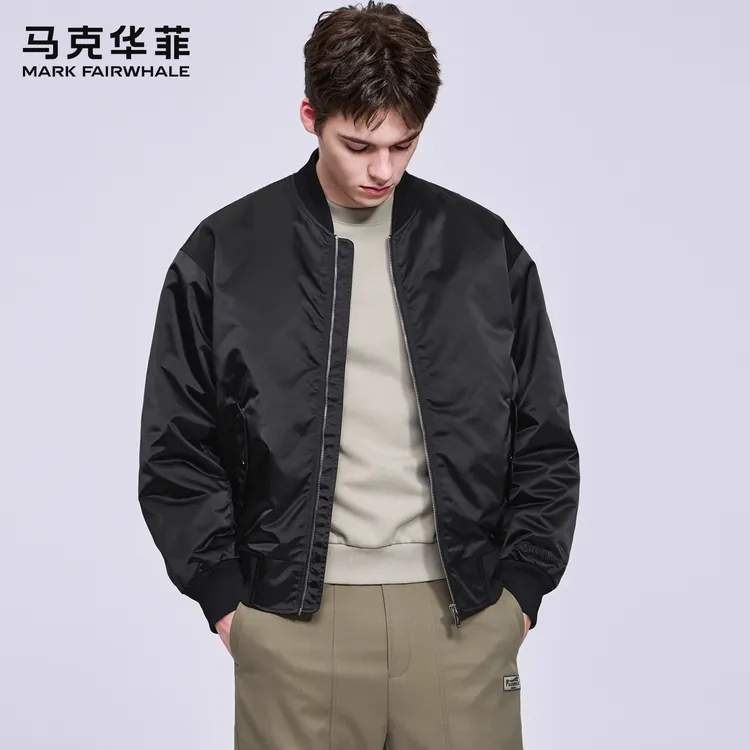 马克华菲机能褶皱棒球领夹克男装2025秋冬新款潮流飞行员夹棉外套