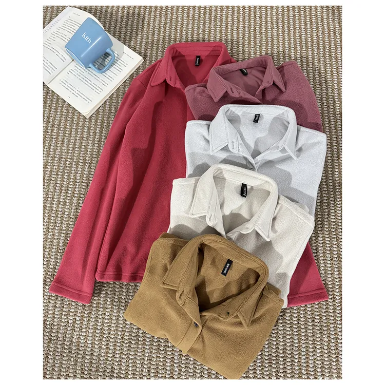 C205/C209 秋冬新款女士休闲保暖纯色翻领长袖休闲百搭摇粒绒衬衫