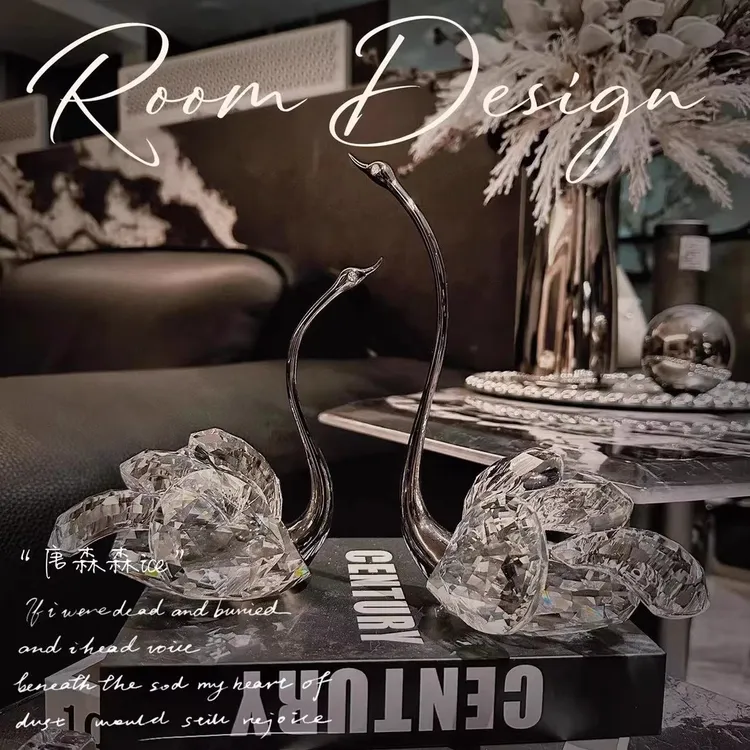 新款轻奢K9水晶天鹅摆件情侣个性浪漫情人节日装饰礼品送结婚闺蜜