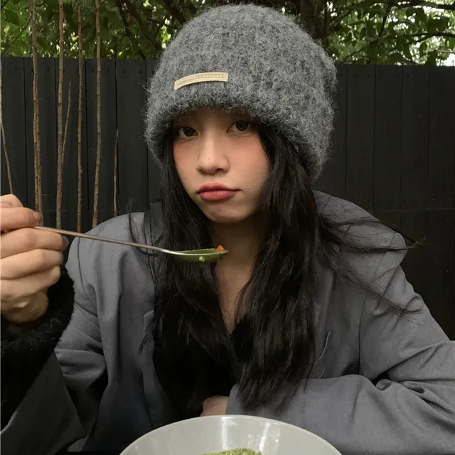 大头围灰色彷羊绒羊毛毛线帽女冬季保暖显脸小针织帽百搭堆堆冷帽