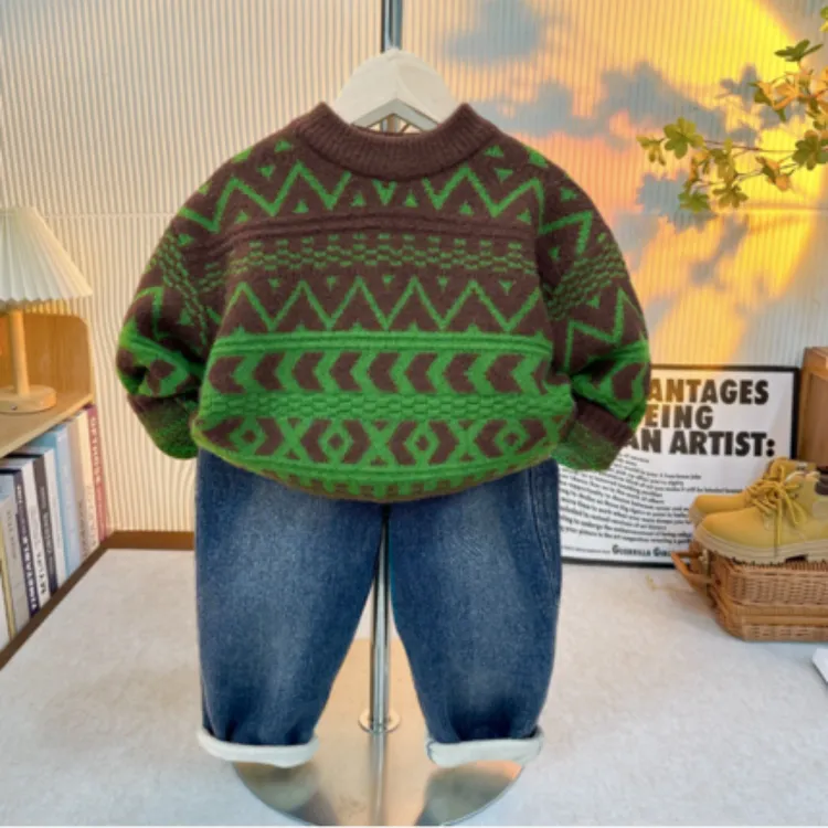 【威尼斯】秋冬儿童复古港风时尚大气6-12岁男女童潮款毛衣3015