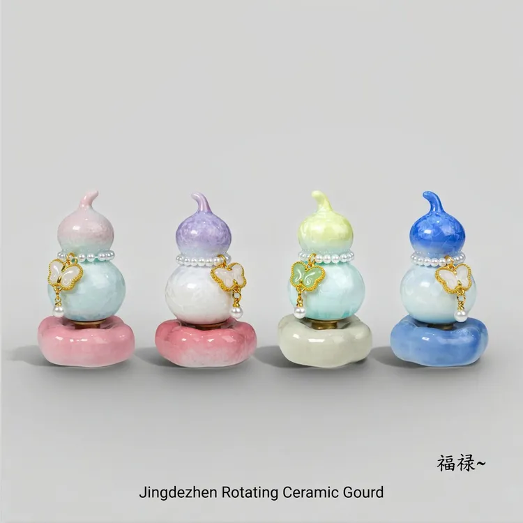 陶瓷转转结晶釉小葫芦创意桌面装饰品摆件景德镇陶瓷转转小摆件