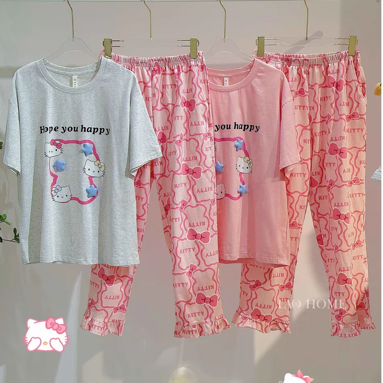 15262新款日系甜妹可爱短袖T恤趣味精致套装睡衣家居服