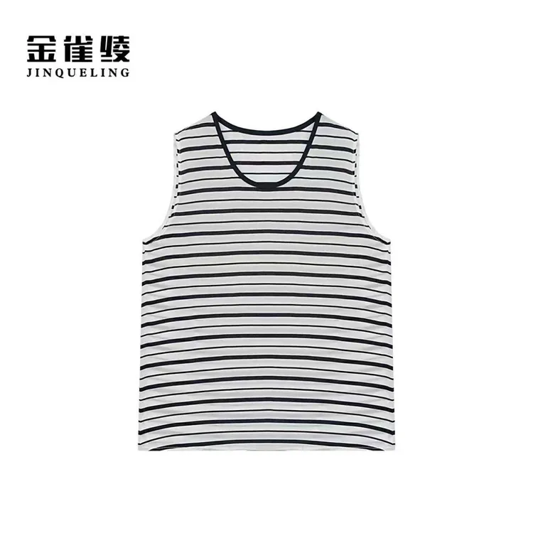 金雀绫【万金油】100桑蚕丝条纹圆领显瘦加宽加大背心SZA2S410