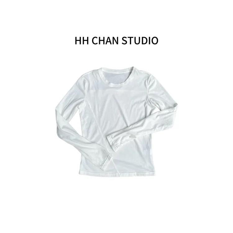 HH.CHAN"精致打底"100%棉纯白色圆领打底小心机显瘦T恤HH5338164