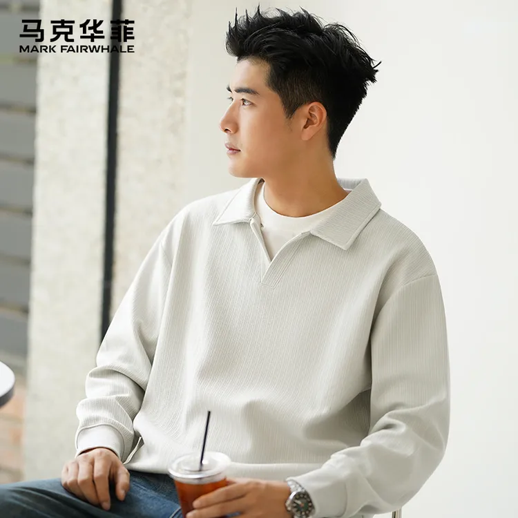 马克华菲polo领卫衣男秋季2025新款宽松休闲百搭翻领假两件长袖