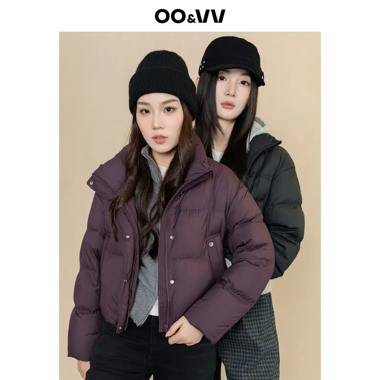 OO&VV2025冬季新款立领面包服外套女短款加厚保暖鸭绒羽绒服