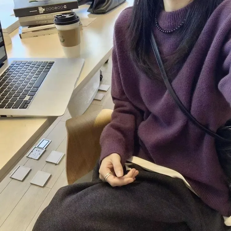 慵懒风软糯圆领针织衫女2025年秋季新款宽松百搭气质套头毛衣ins