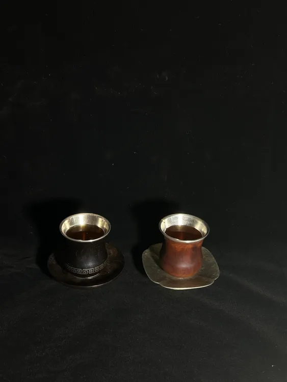 足银999紫光檀木嵌银丝包银主人杯中式手工家用银茶杯纯手工